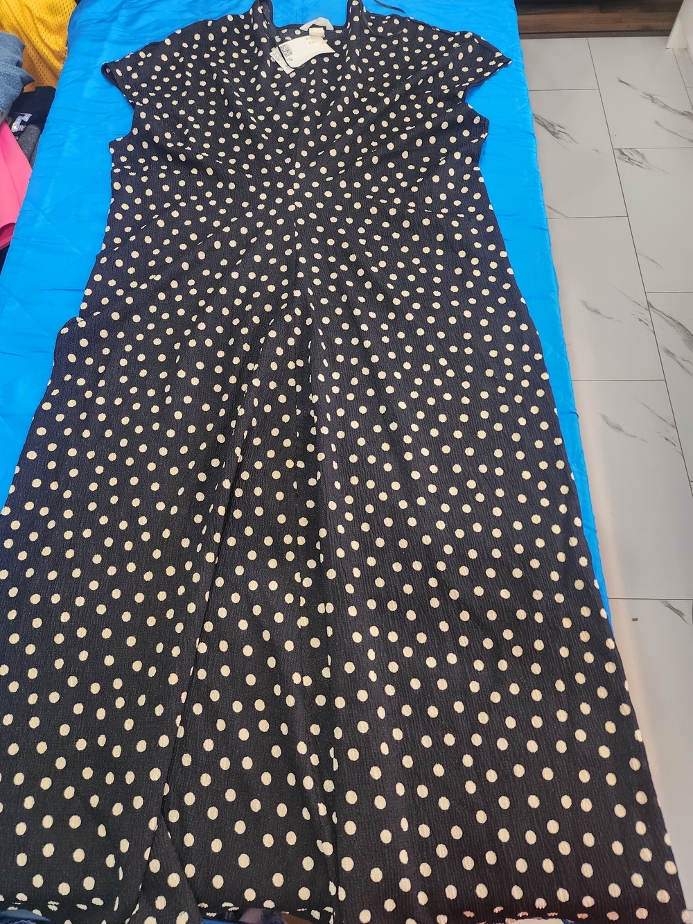 H&M Black Polka Dot Midi Dress with Cream Dots